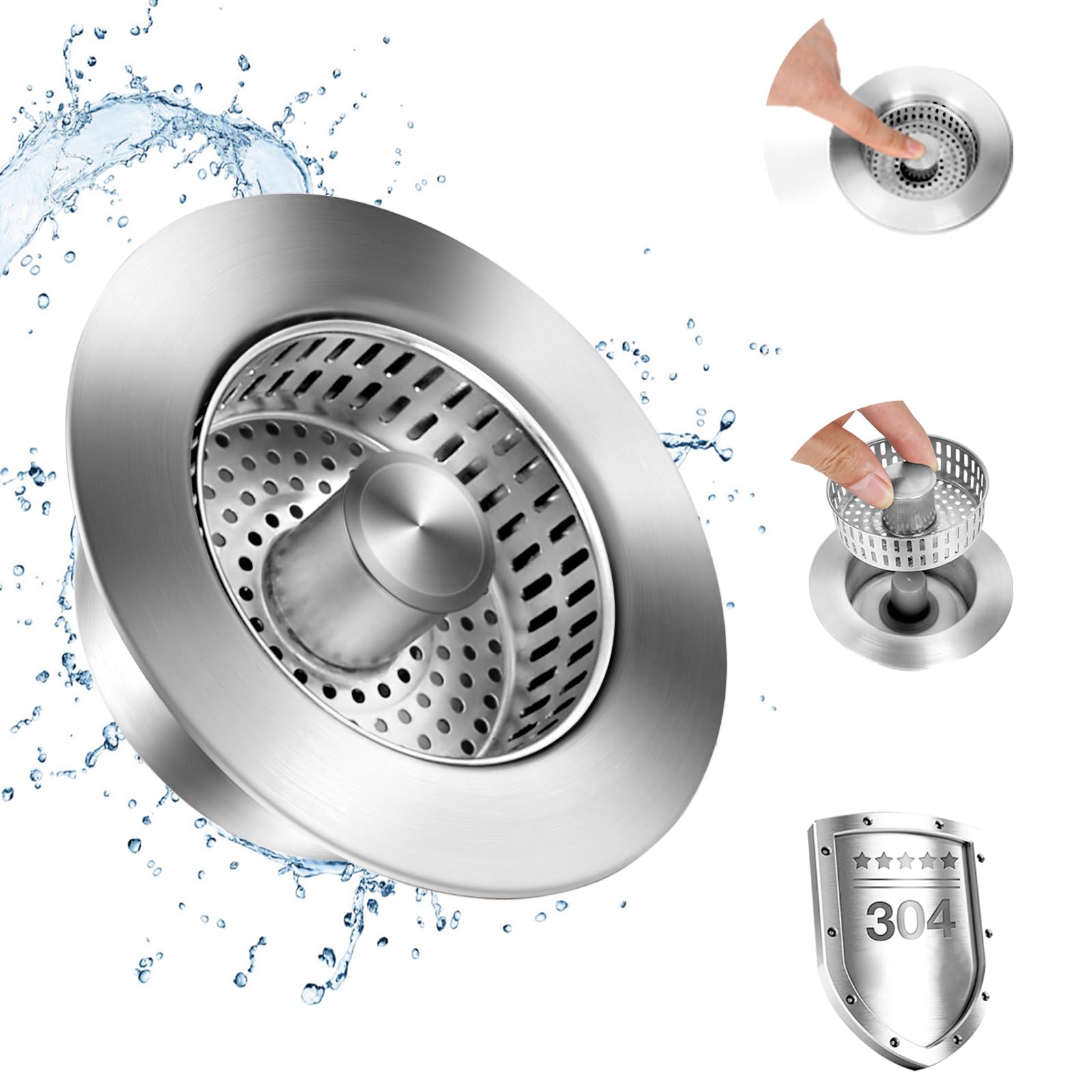 Upgraded 3 in 1 Stainless Steel Sink Strainer