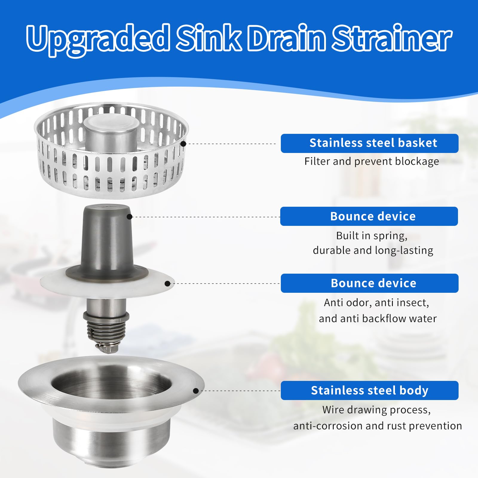 Upgraded 3 in 1 Stainless Steel Sink Strainer