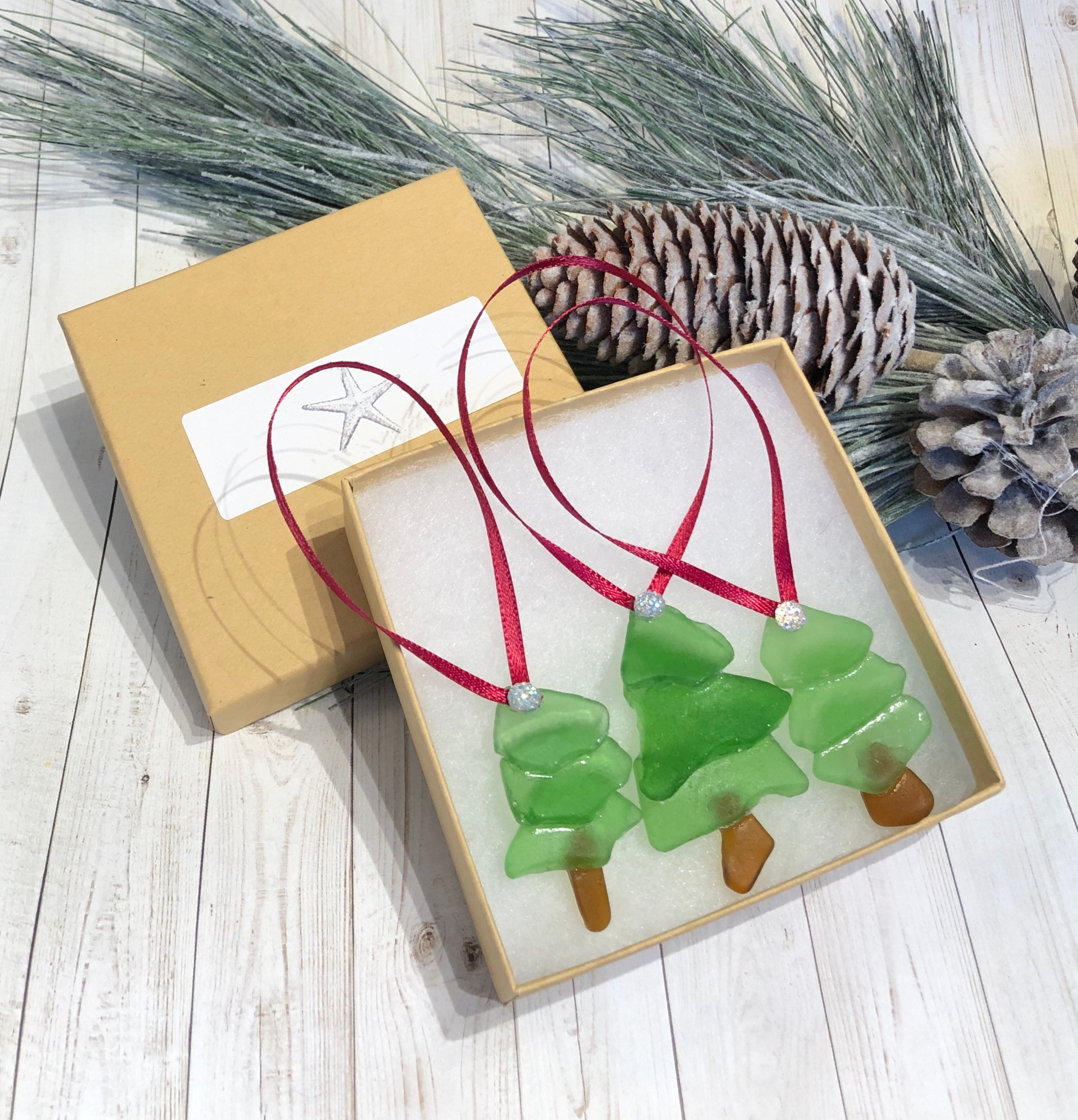 Sea Glass Christmas Tree Ornaments, set of 3