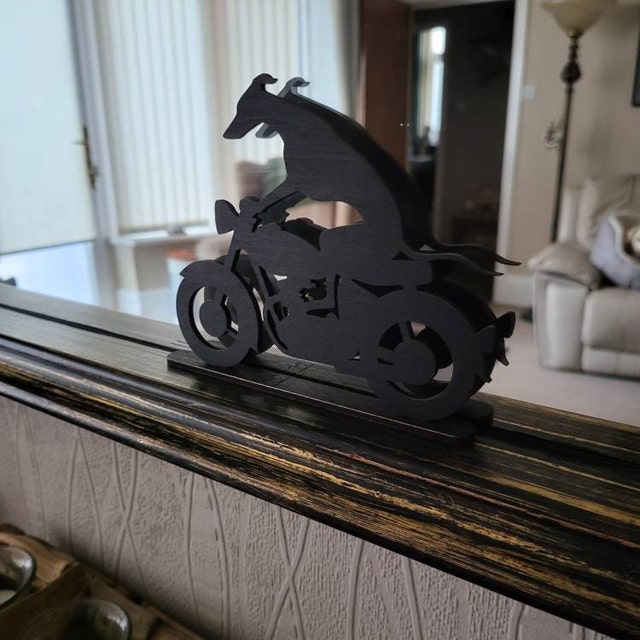 Whippet Greyhound riding a motorbike scooter or bicycle silhouette ornament