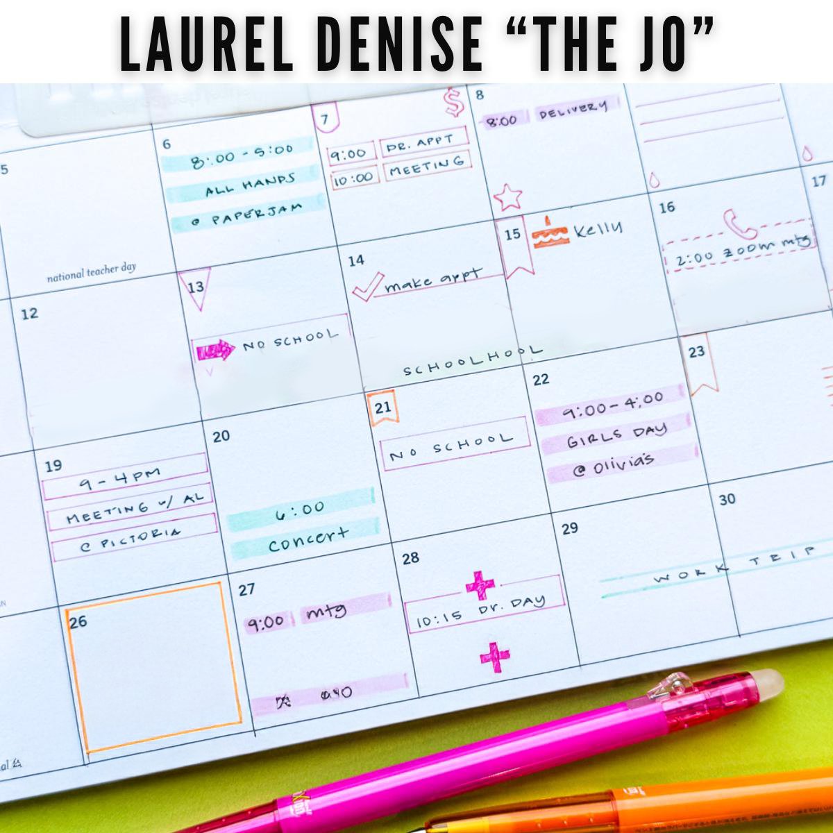 Planner Stencil for Laurel Denise "The Jo" Pop-up Planner