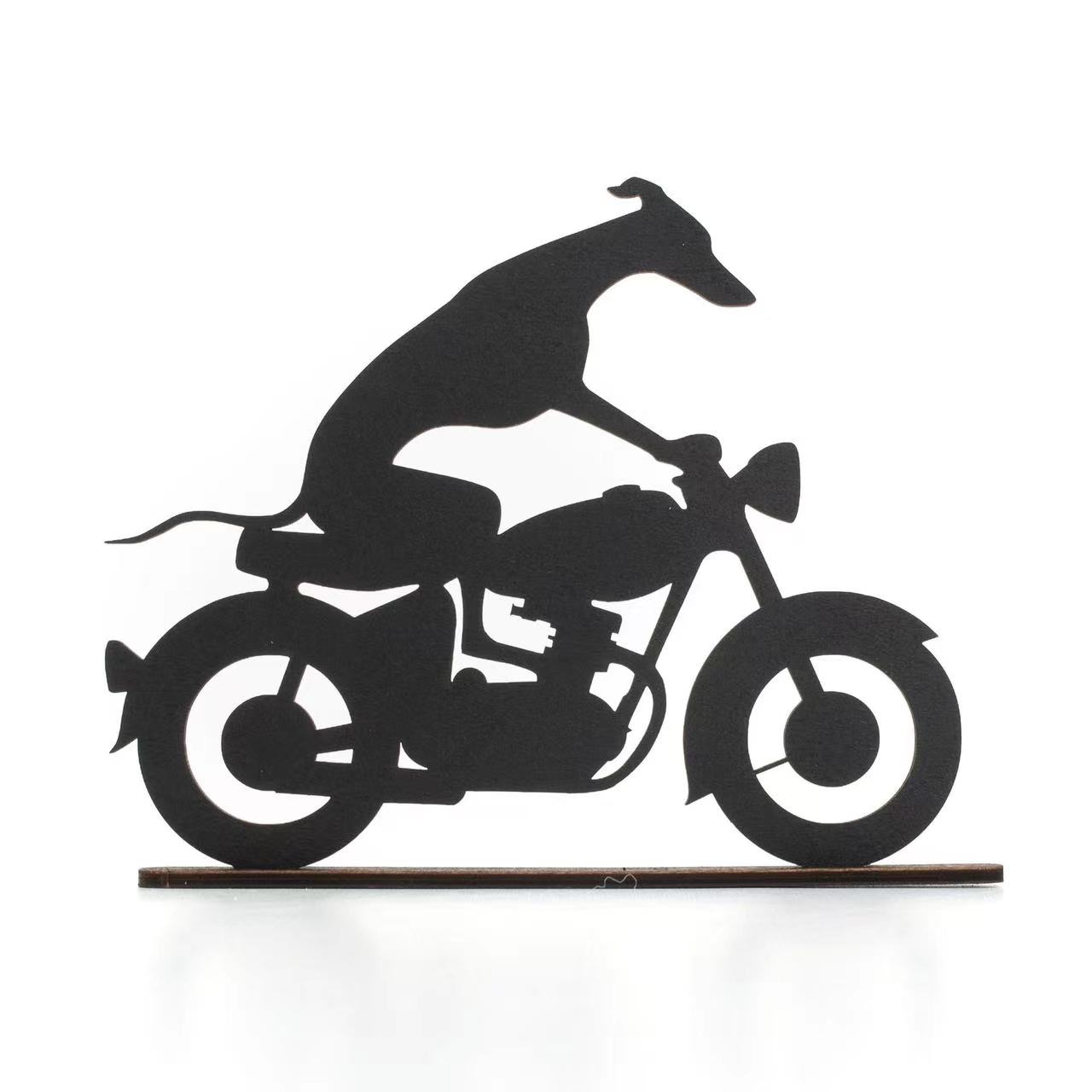 Whippet Greyhound riding a motorbike scooter or bicycle silhouette ornament