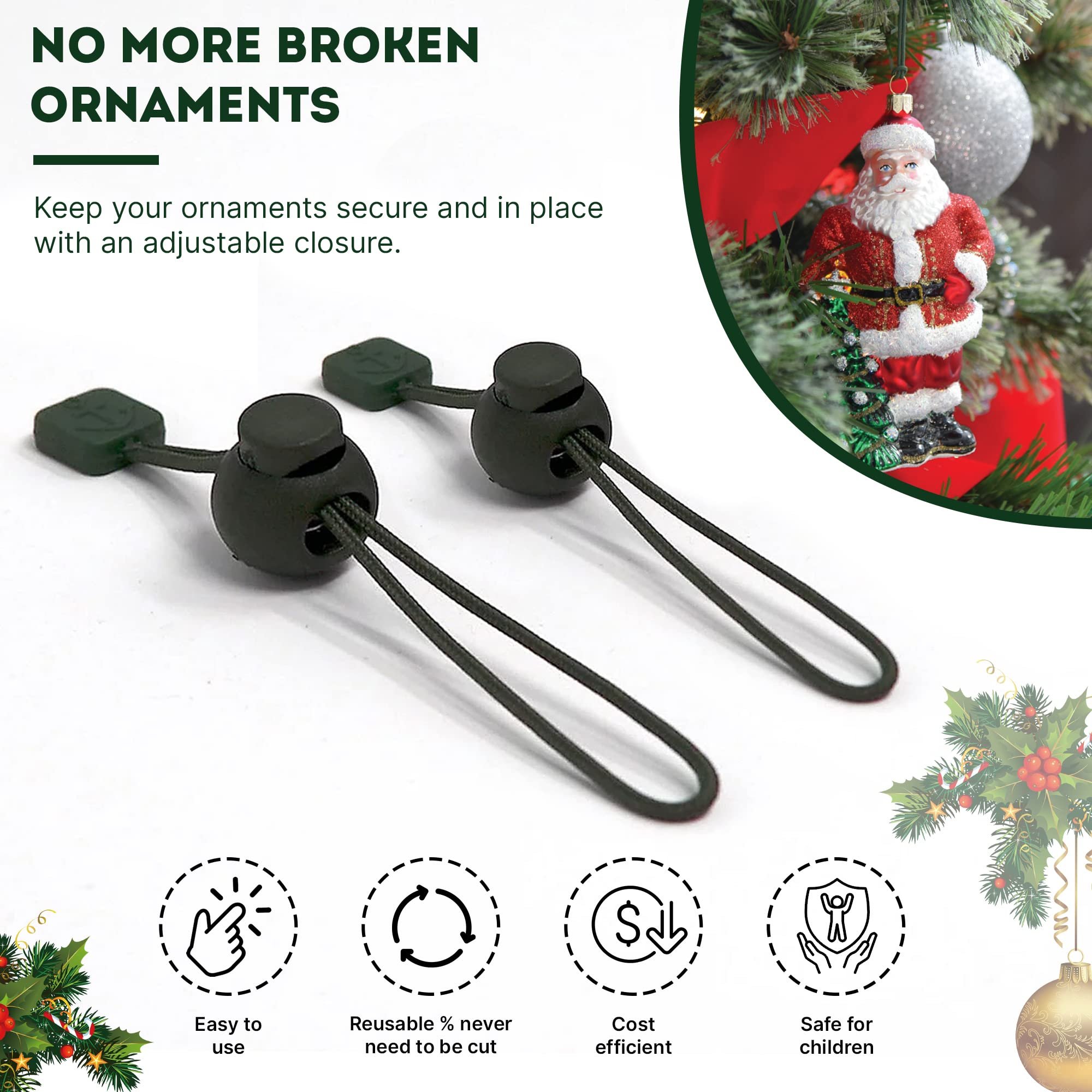No-Slip Ornament Hooks for Hanging Christmas Decorations