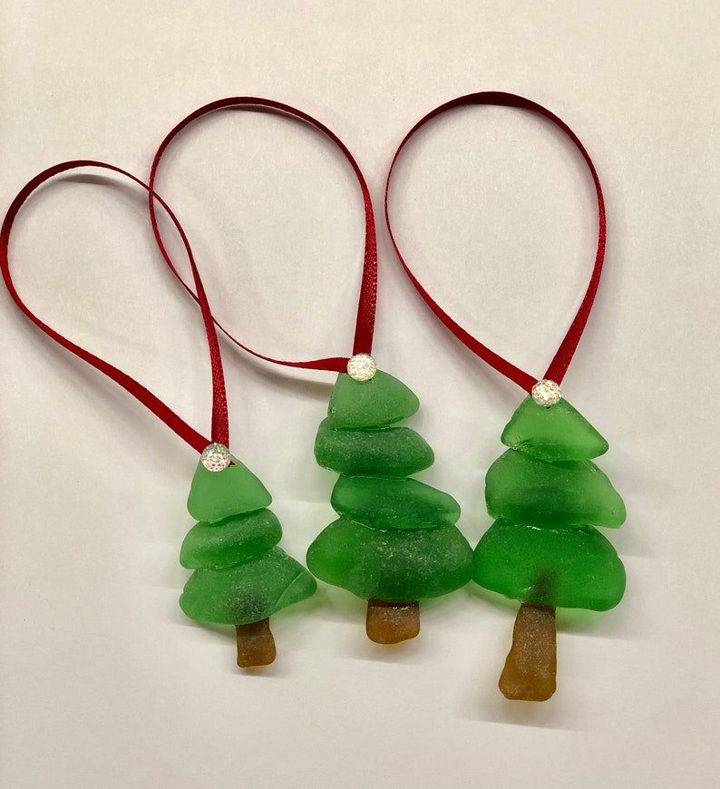 Sea Glass Christmas Tree Ornaments, set of 3