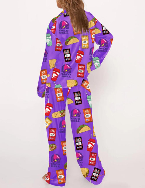 Taco Bell Pajama Set Print Comfy Satin Sleepwear