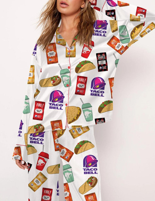 Taco Bell Pajama Set Print Comfy Satin Sleepwear
