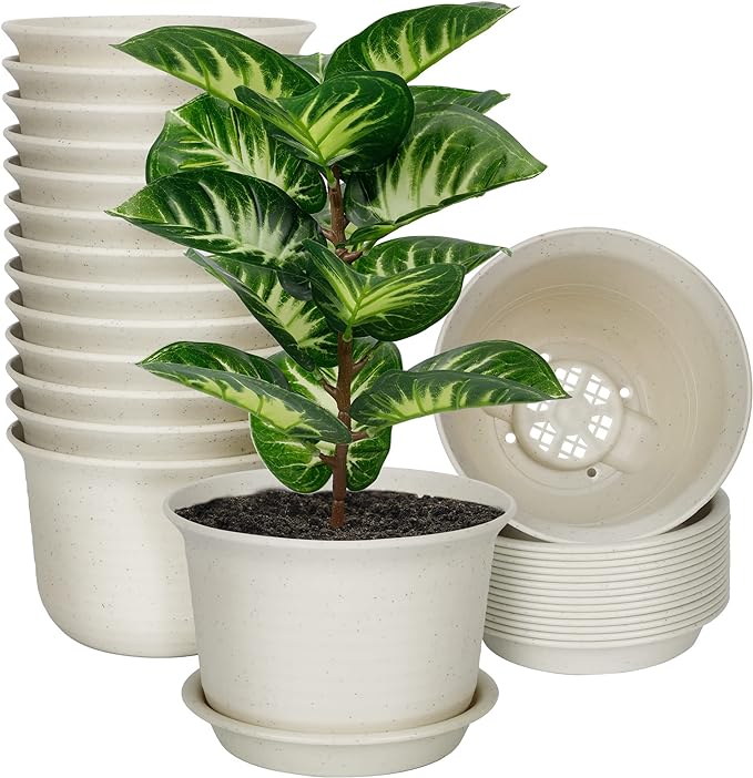 SAND MINE 15 Pack Plant Pots, 6 inches Plastic Pots for Plants, Plasti