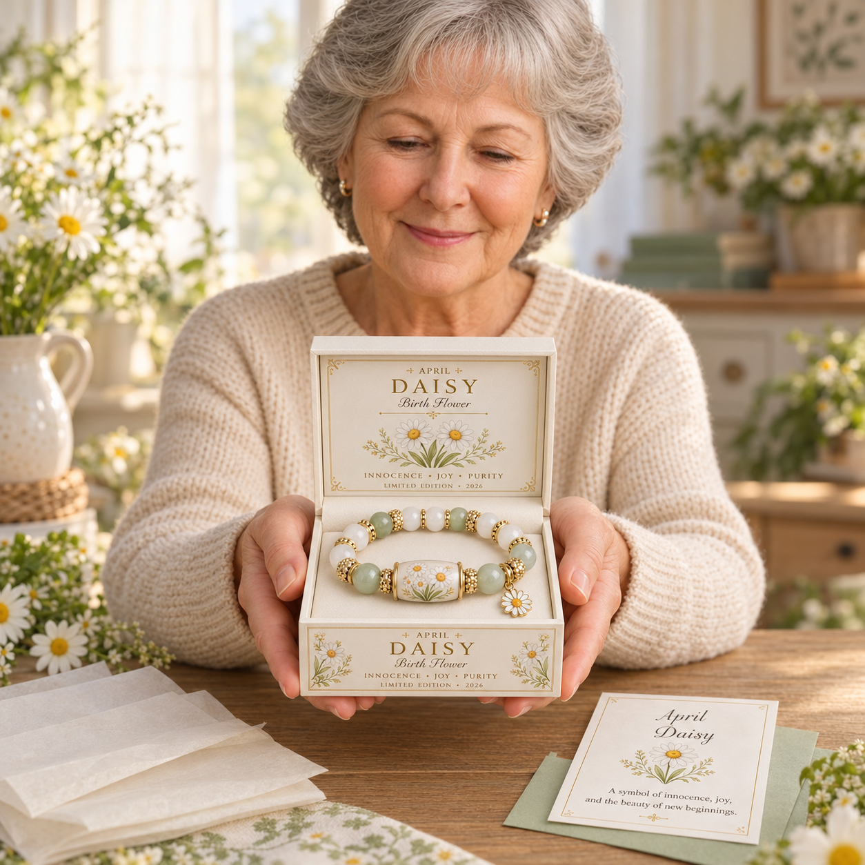 Birth flower bracelet gift presentation