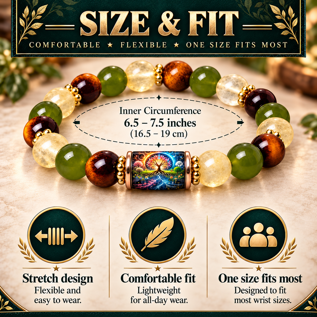 Symbolic bracelet stretch design and sizing guide