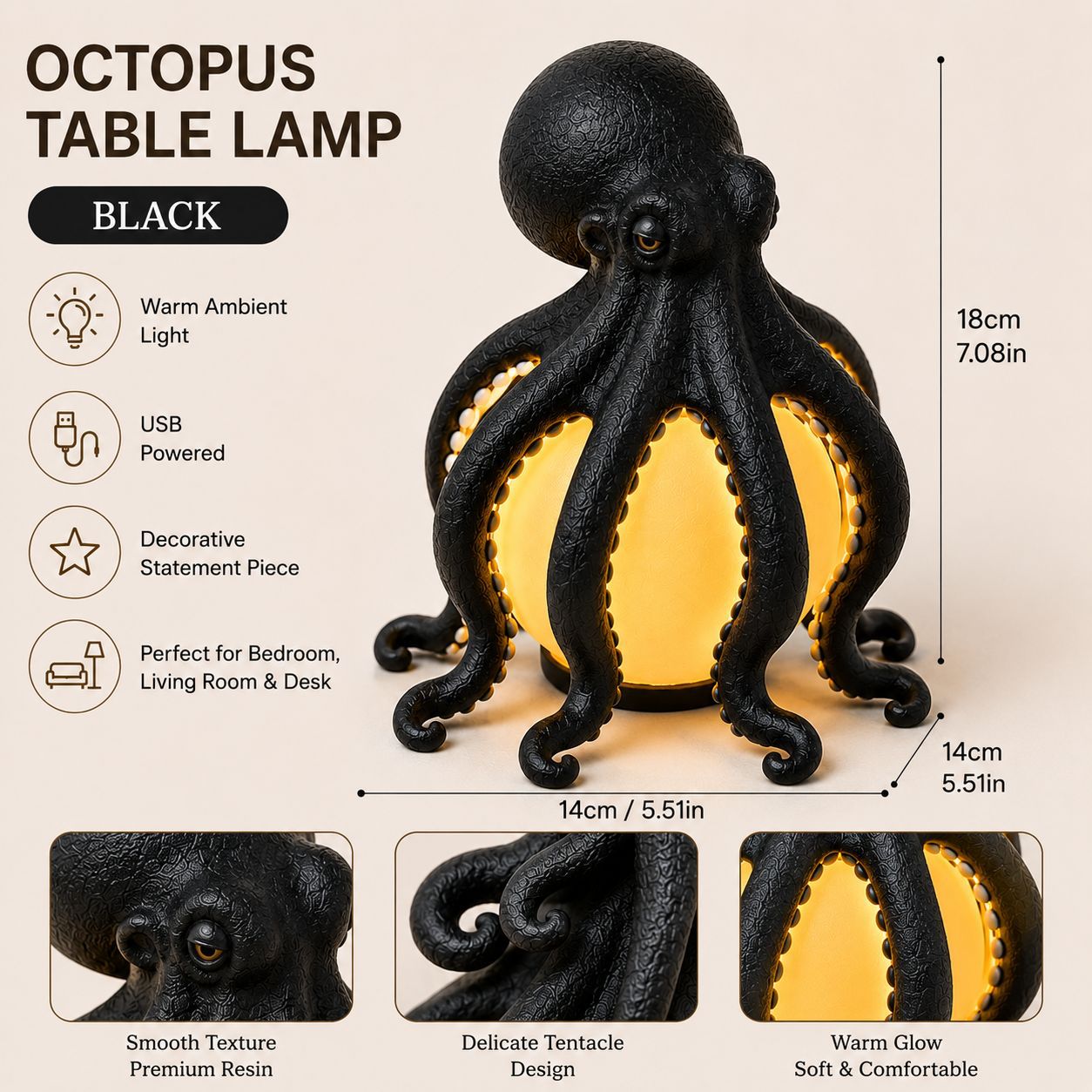 Octopus Ocean Decor Table Lamp - Marble