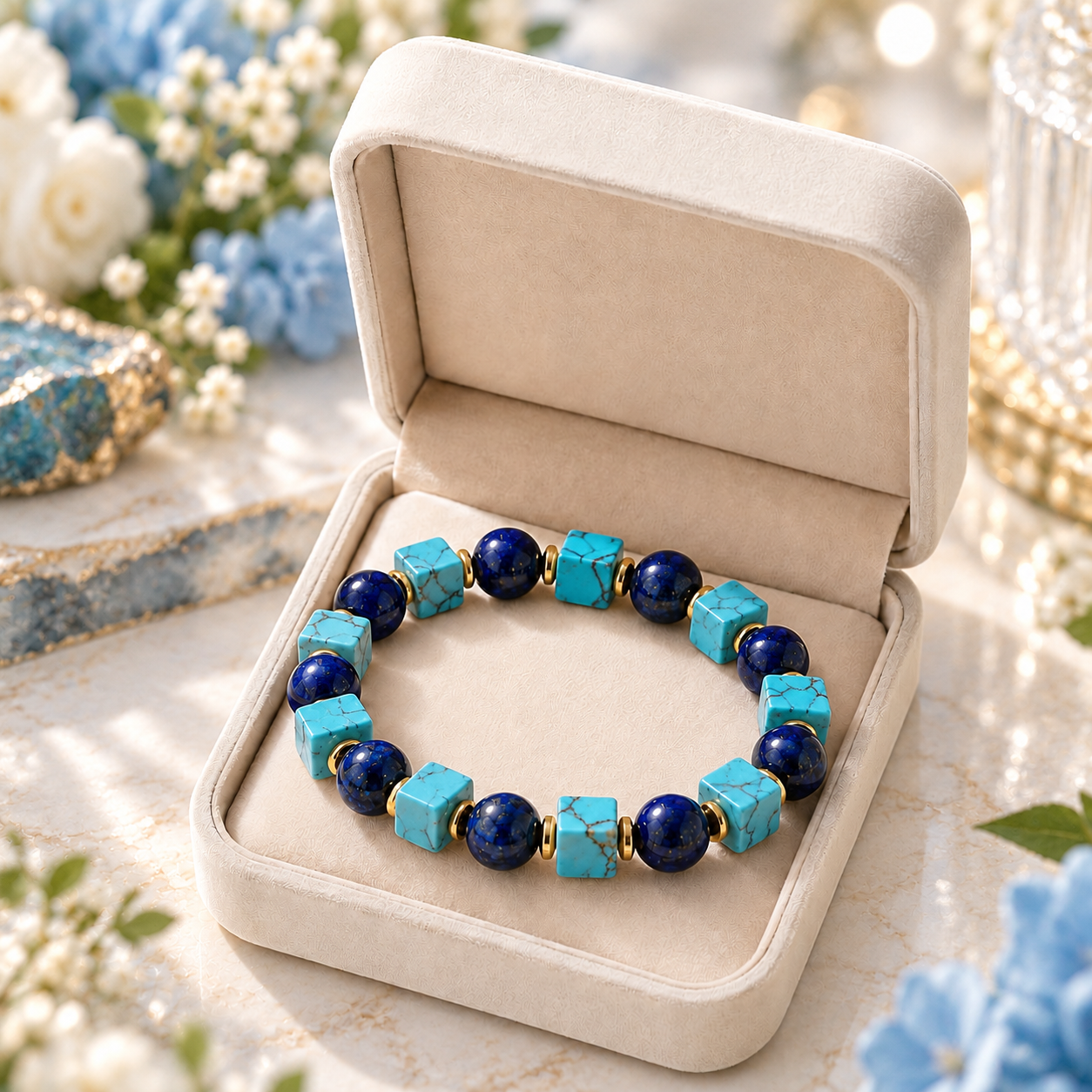 Lapis Lazuli and Howlite Bead Bracelet