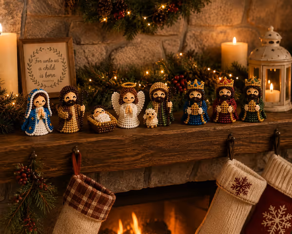 3D Beaded Nativity Collection DIY Kit – Handmade Christmas Faith Craft Set (8-Piece Set)