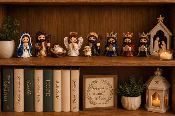 3D Beaded Nativity Collection DIY Kit – Handmade Christmas Faith Craft Set (8-Piece Set)