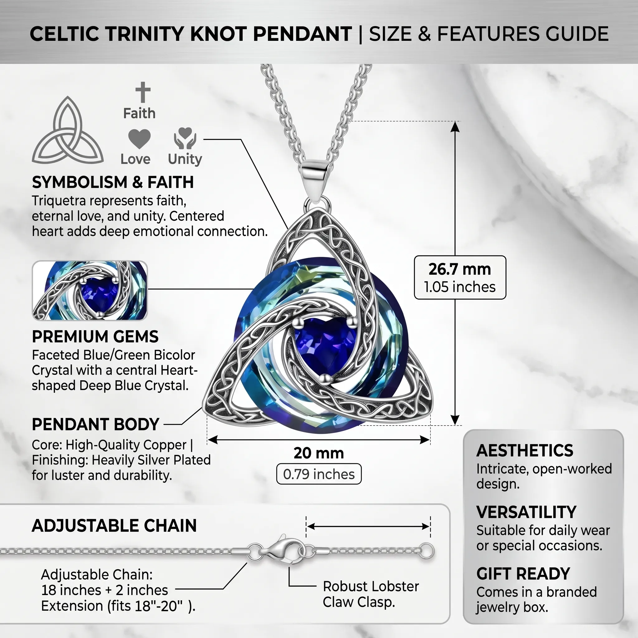 Necklace product specifications and sizing guide