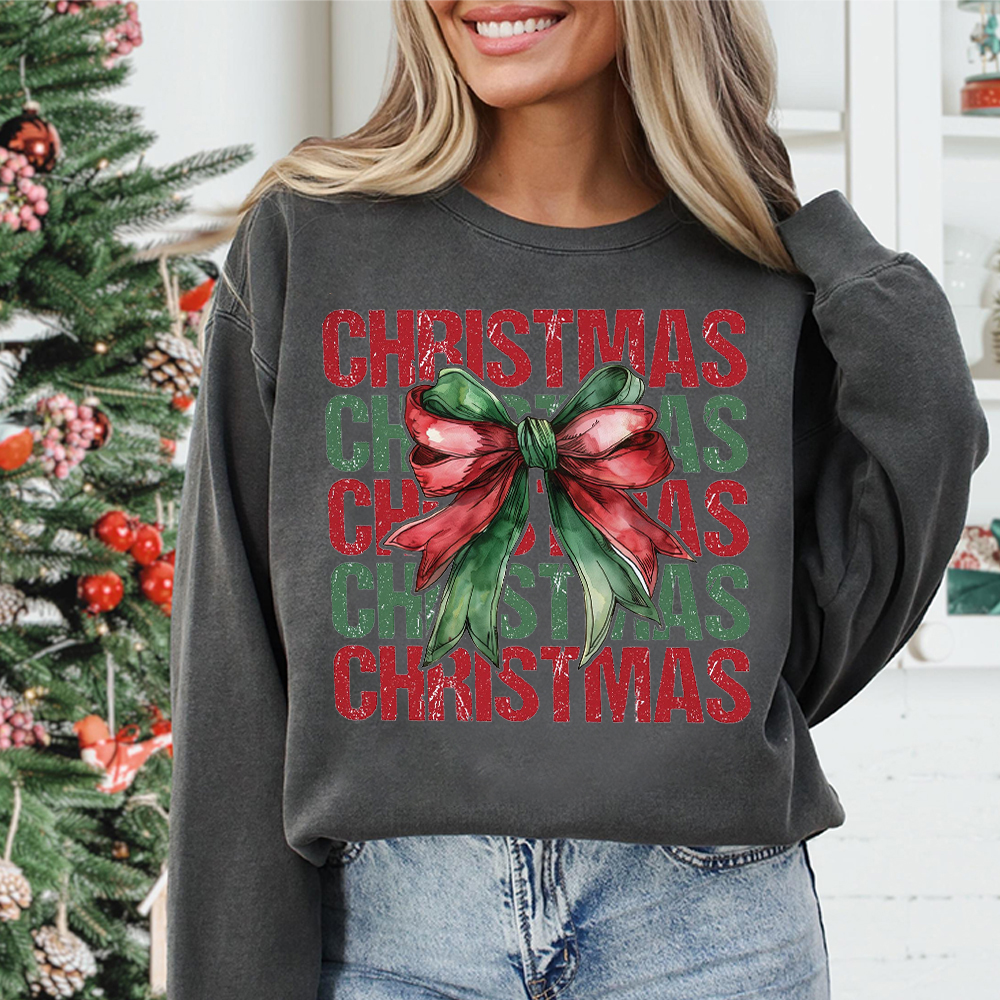 Shine With Christmas Coquette Bow Fan006 Washed Sweatshirt