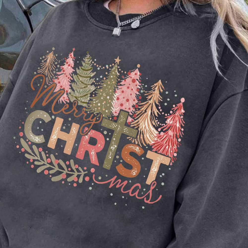 Merry Christmas Around Trees Fan007 Washed Sweatshirt