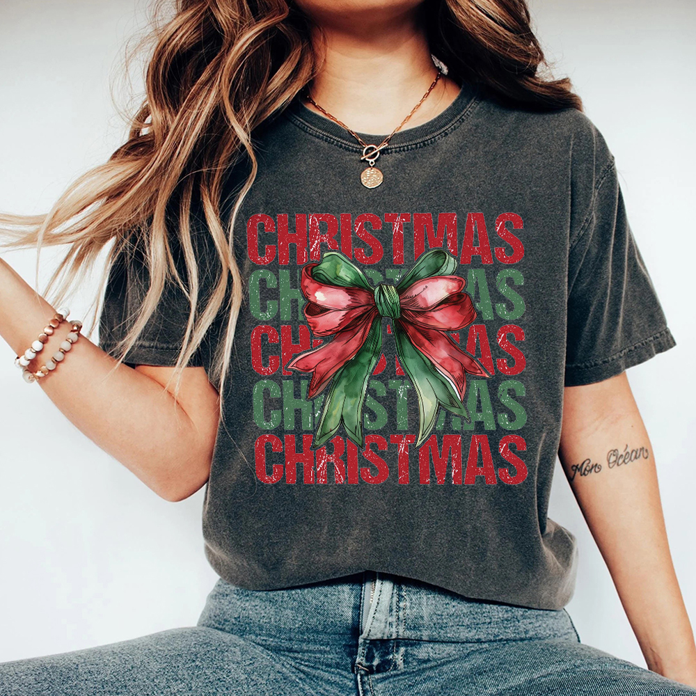 Shine With Christmas Coquette Bow Fan006 Washed T-shirt