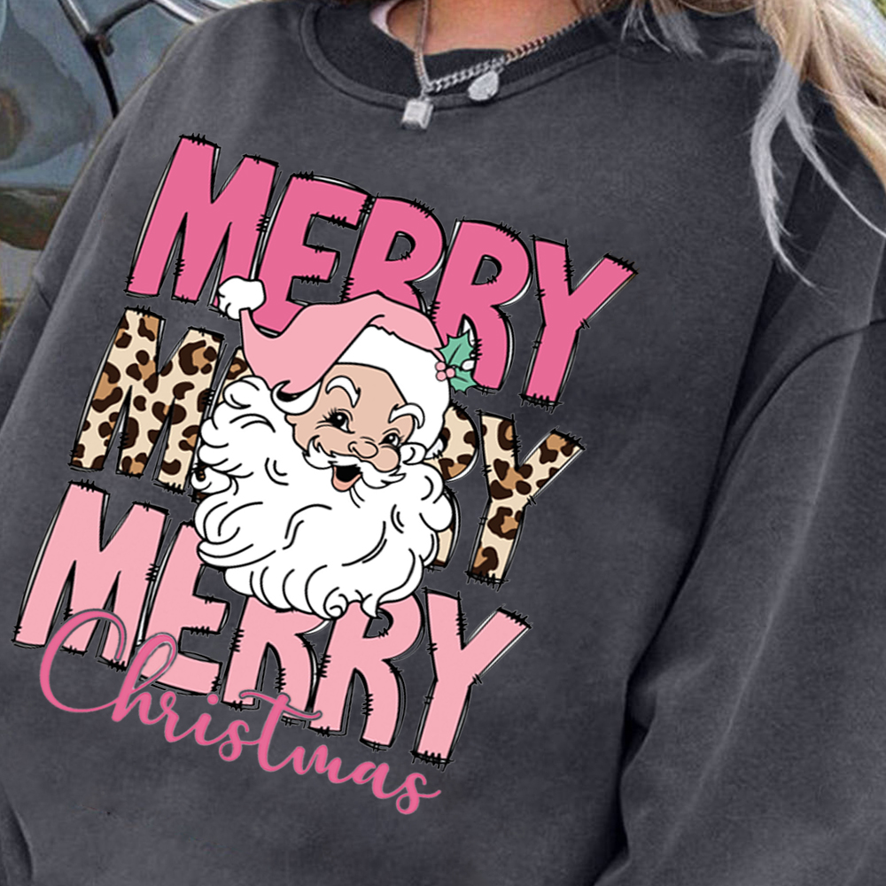 Vintage Pink Santa Christmas Fan009 Washed Sweatshirt