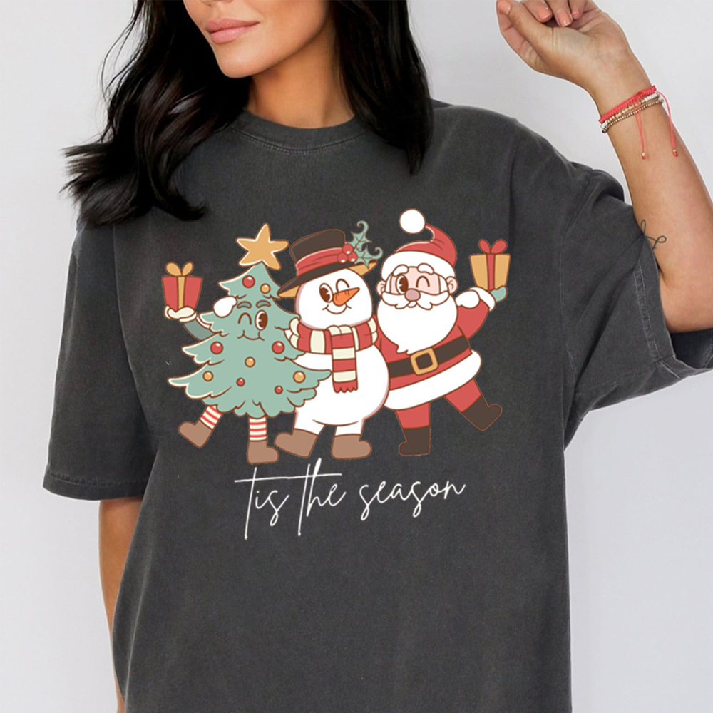 Retro Christmas Friends Greeting Fan012 Washed T-shirt