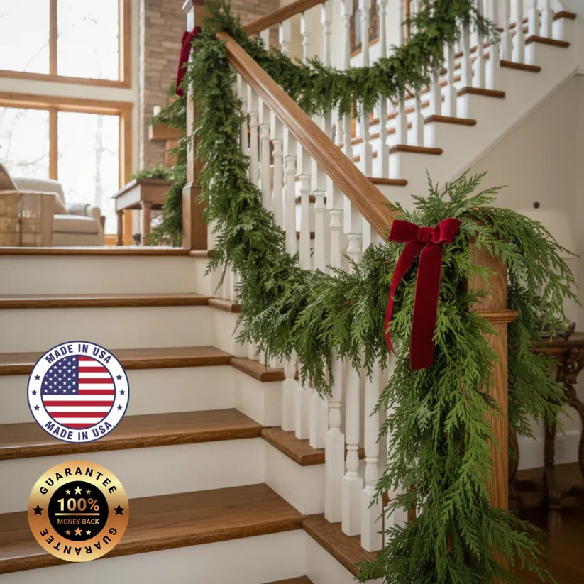 🎄 6ft Real Touch Artificial Cedar Garland | Lifelike Winter Pine Greenery for Christmas Mantle