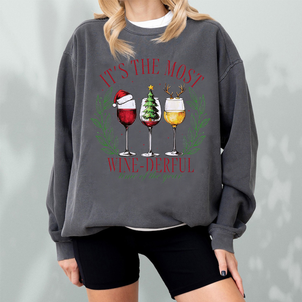 Christmas Wine Derful Party Fan019 Washed Sweatshirt