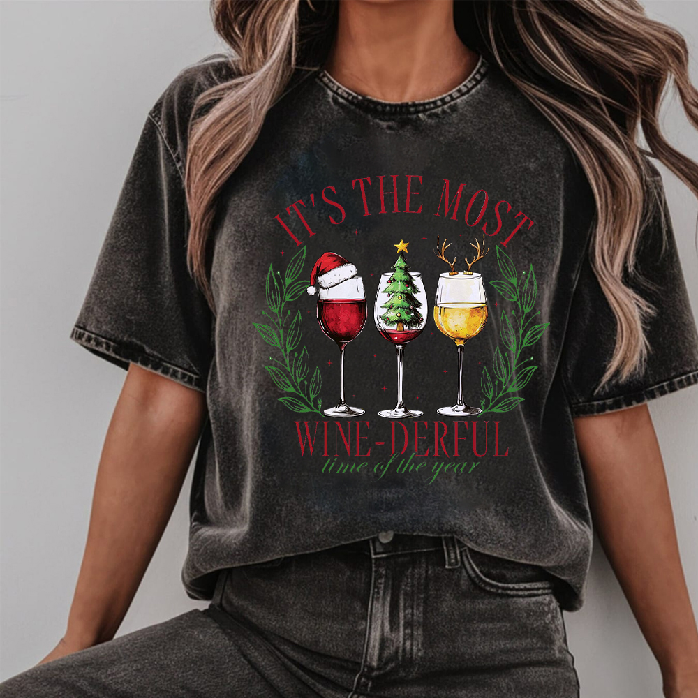 Christmas Wine Derful Party Fan019 Washed T-shirt