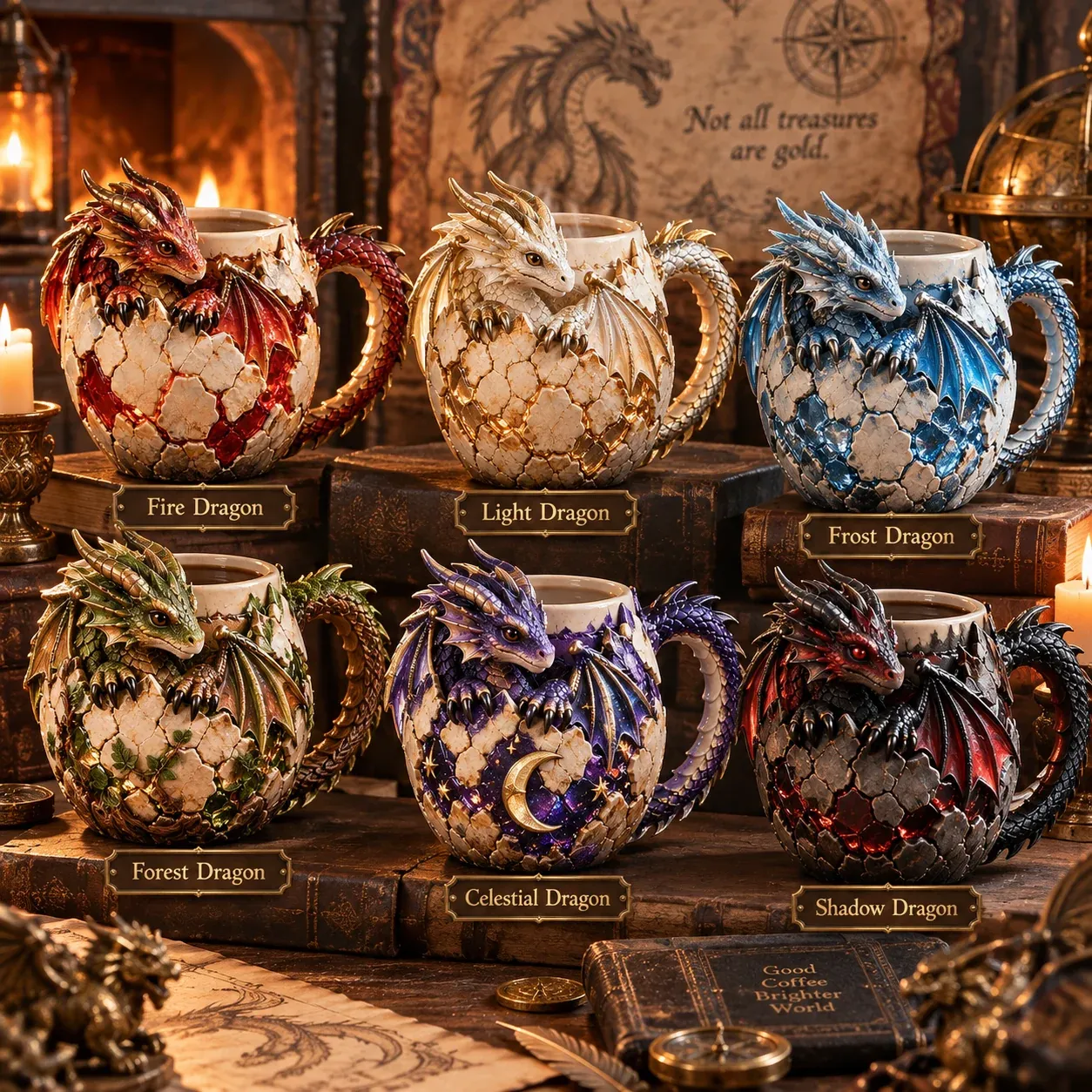 Dragon mug collection and fantasy gift presentation