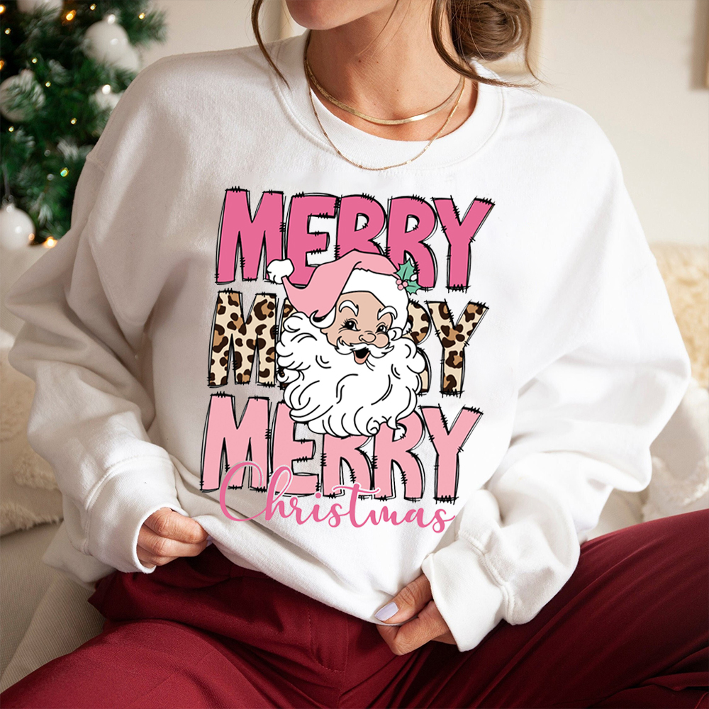 Vintage Pink Santa Christmas Fan009 Classic Sweatshirt