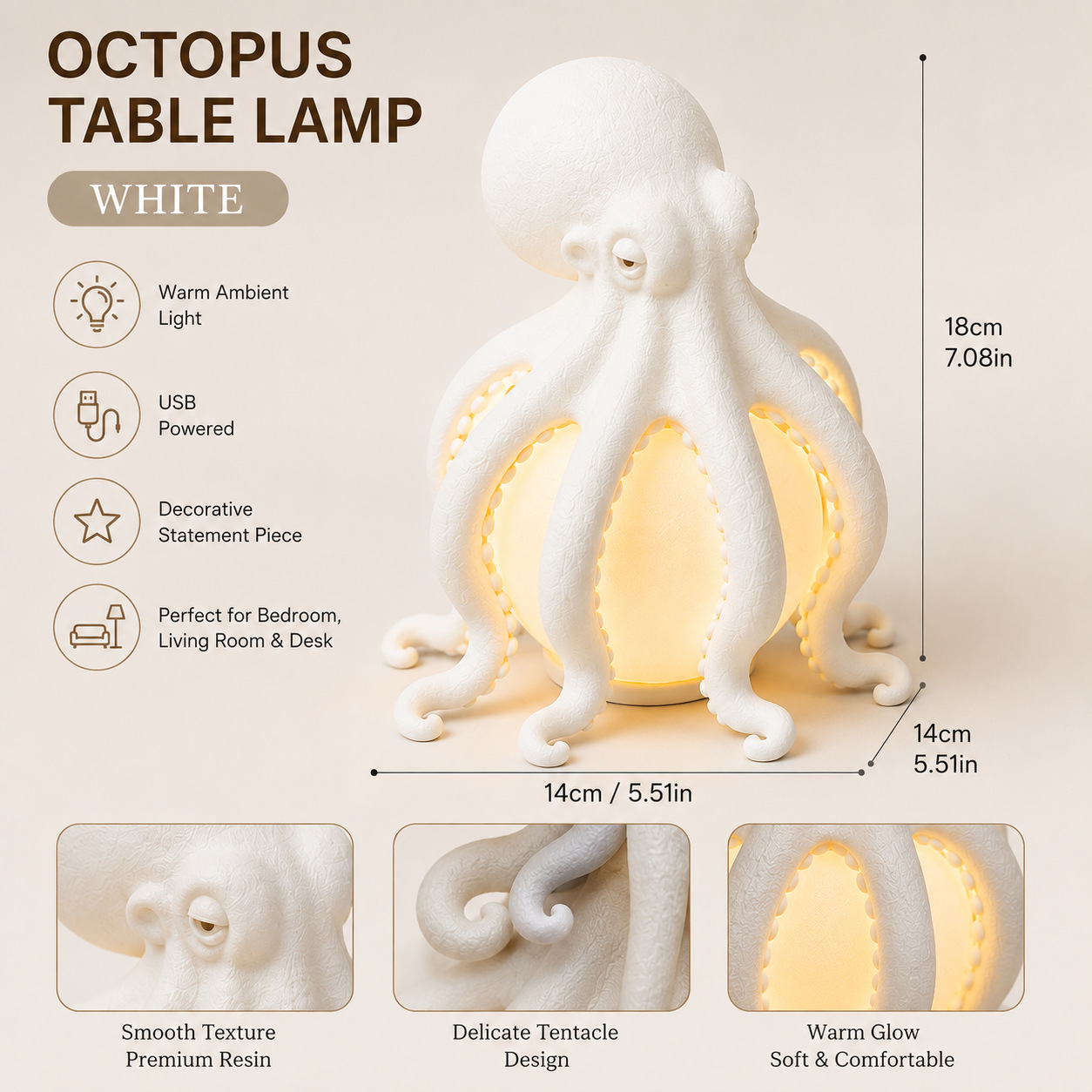 Octopus Ocean Decor Table Lamp - Marble