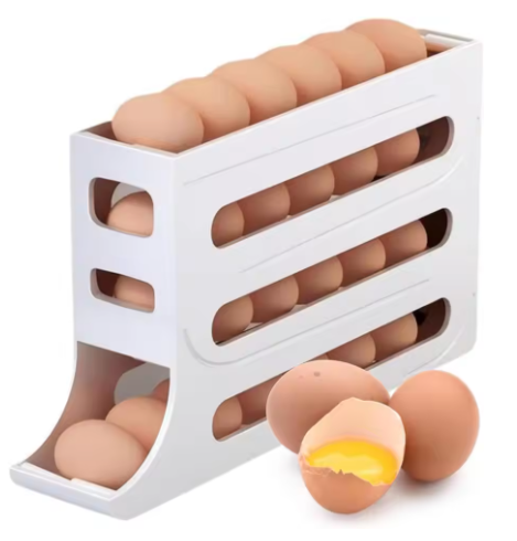 A rolling egg storage box that saves refrigerator space