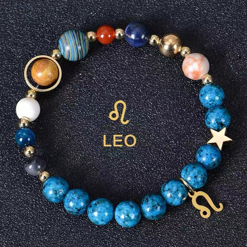 Planetary Zodiac Natural Blue Agate Bracelet