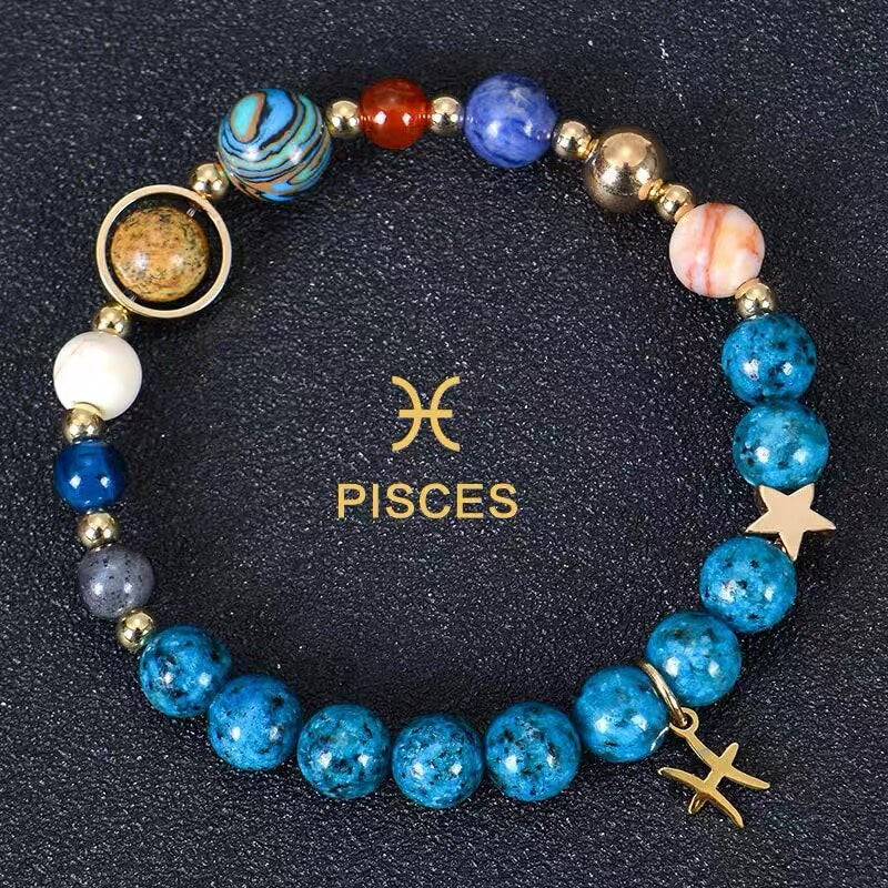 Planetary Zodiac Natural Blue Agate Bracelet