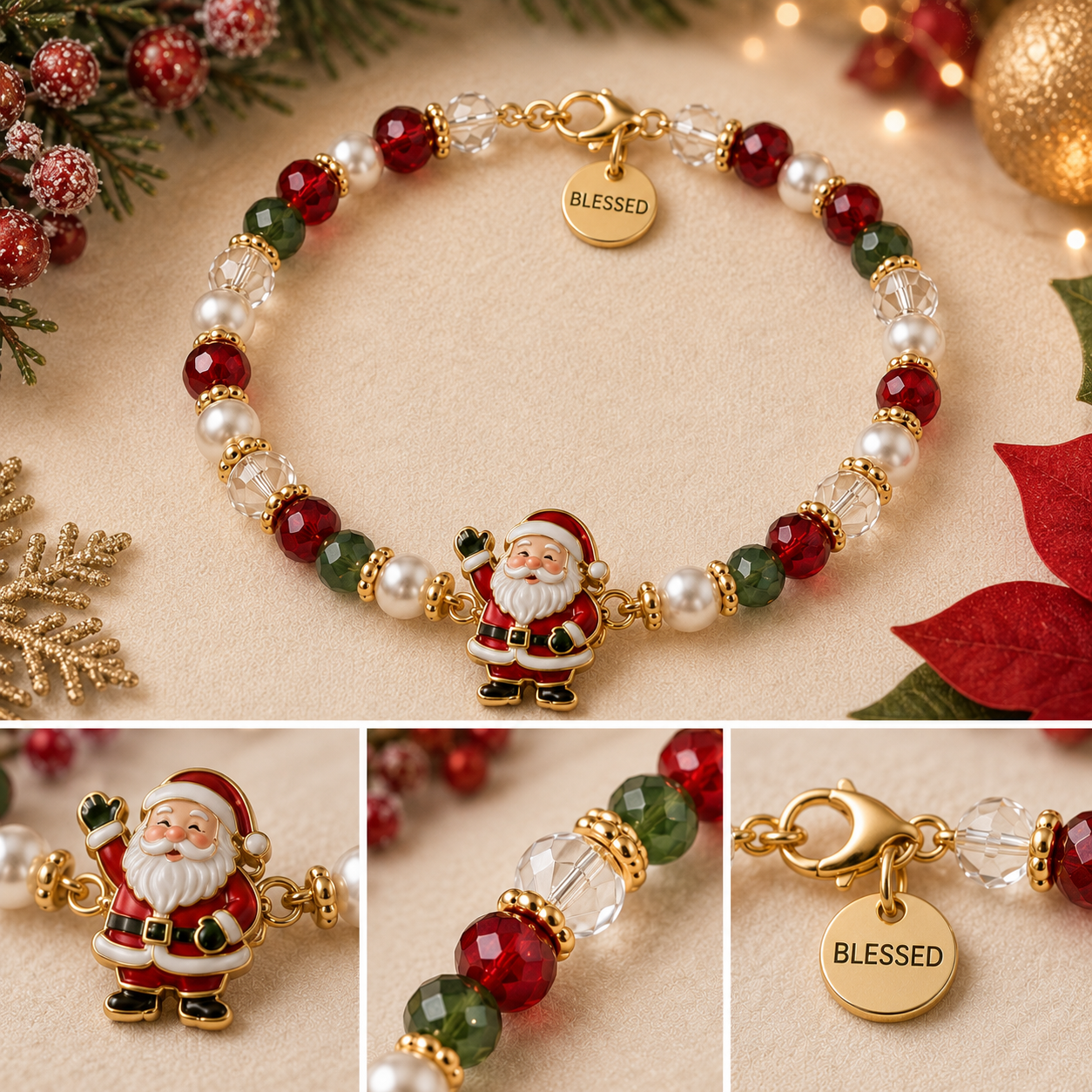 Christmas meaning bracelet collection with festive beads and holiday charms