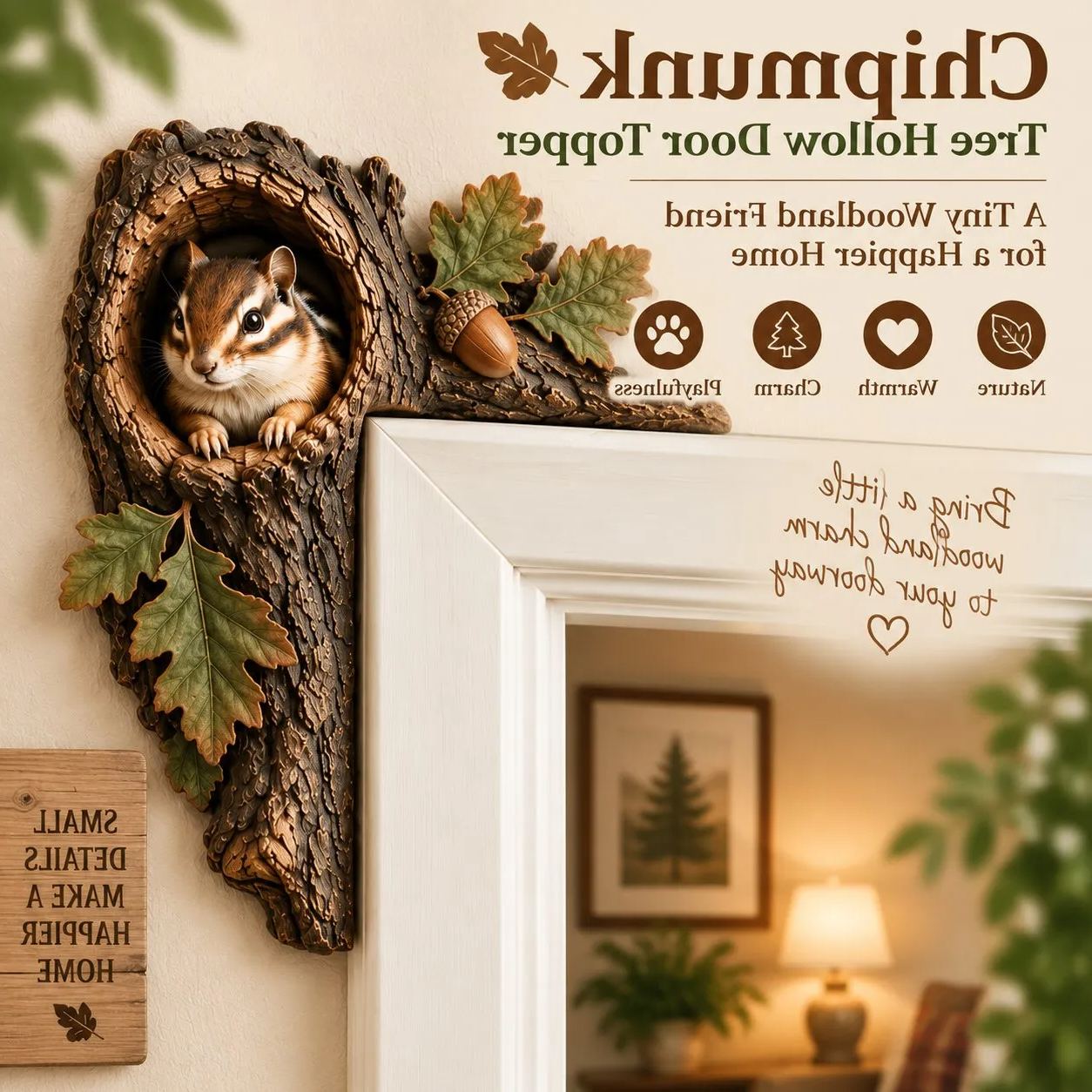 🐿️ Chipmunk Tree Hollow Door Topper | Woodland Animal Doorway Decor For Cozy Nature Homes