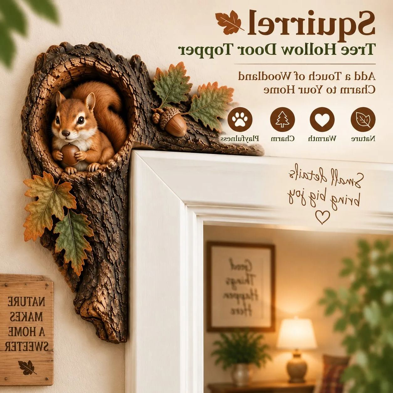 🐿️ Chipmunk Tree Hollow Door Topper | Woodland Animal Doorway Decor For Cozy Nature Homes