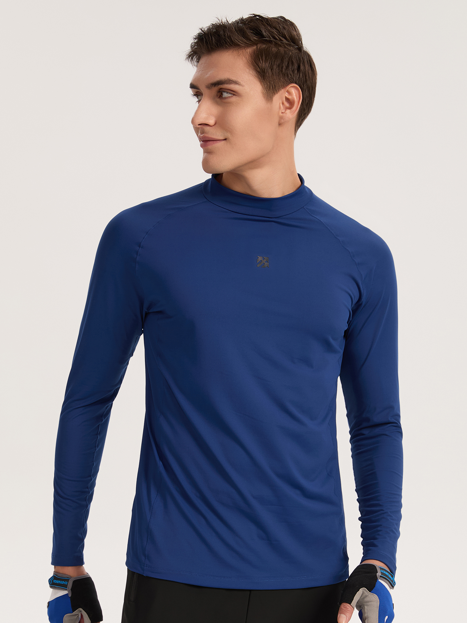 Senbwl Men's Double-Sided Brushed Mock Neck Long Sleeve T-Shirt
