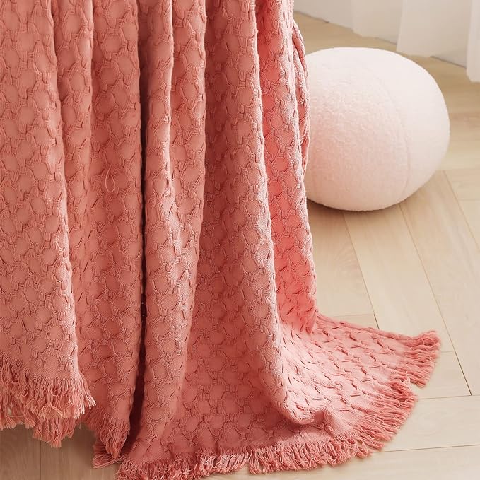 Home Picks100% Cotton Throw Blanket for Couch, Bed, Waffle Weave Knit 