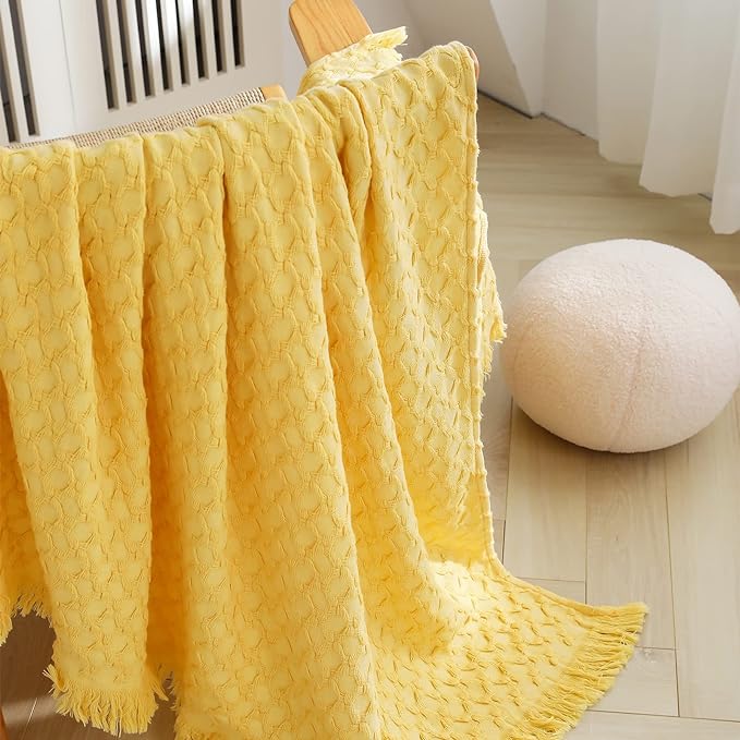 Home Picks100% Cotton Throw Blanket for Couch, Bed, Waffle Weave Knit 
