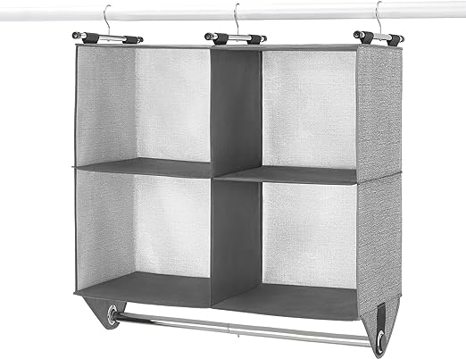 Home Picks 4 Section Fabric Closet Organizer Shelving with Built In Chrome Garment Rod