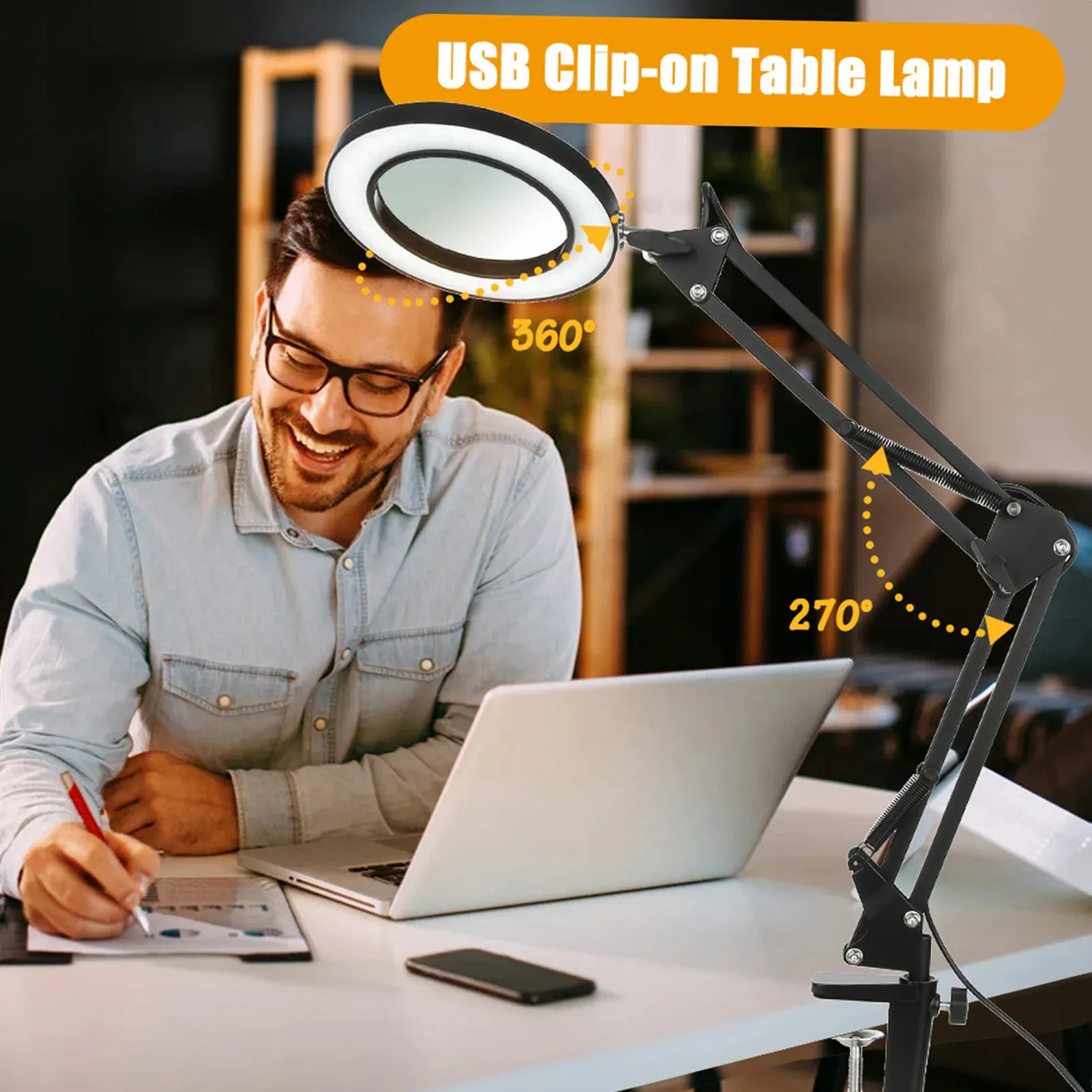 LED Magnifying Lamp with 10X Zoom - USB Powered, 72LEDs, 3 Color Modes for Precision Tasks