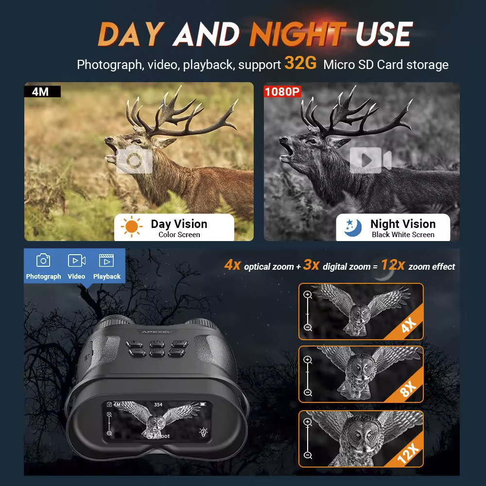 Rechargeable High Resolution 850nm Infrared HD Digital Zoom Telescope Night Vision Binoculars for Hunting Camping Surveillance-Givite