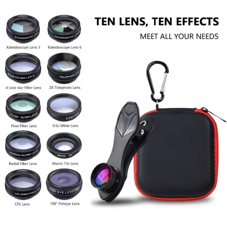 10-in-1 Universal Phone Lens Kit – Fisheye, Wide Angle, Macro, and More for Smartphone Photography Enthusiasts-Givite