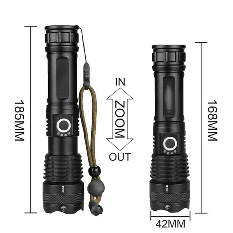 High Power XHP100 LED Flashlight - Rechargeable 4-Core Zoom Torch USB Hand Lantern for Camping, Outdoor & Emergency Use-Givite