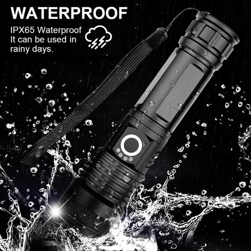 High Power XHP100 LED Flashlight - Rechargeable 4-Core Zoom Torch USB Hand Lantern for Camping, Outdoor & Emergency Use-Givite