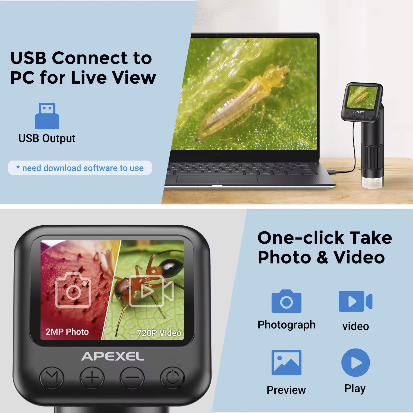 DM9 Digital Microscope – 1200X Zoom 12MP HD Camera for Soldering & Phone Repair, Large LCD Screen