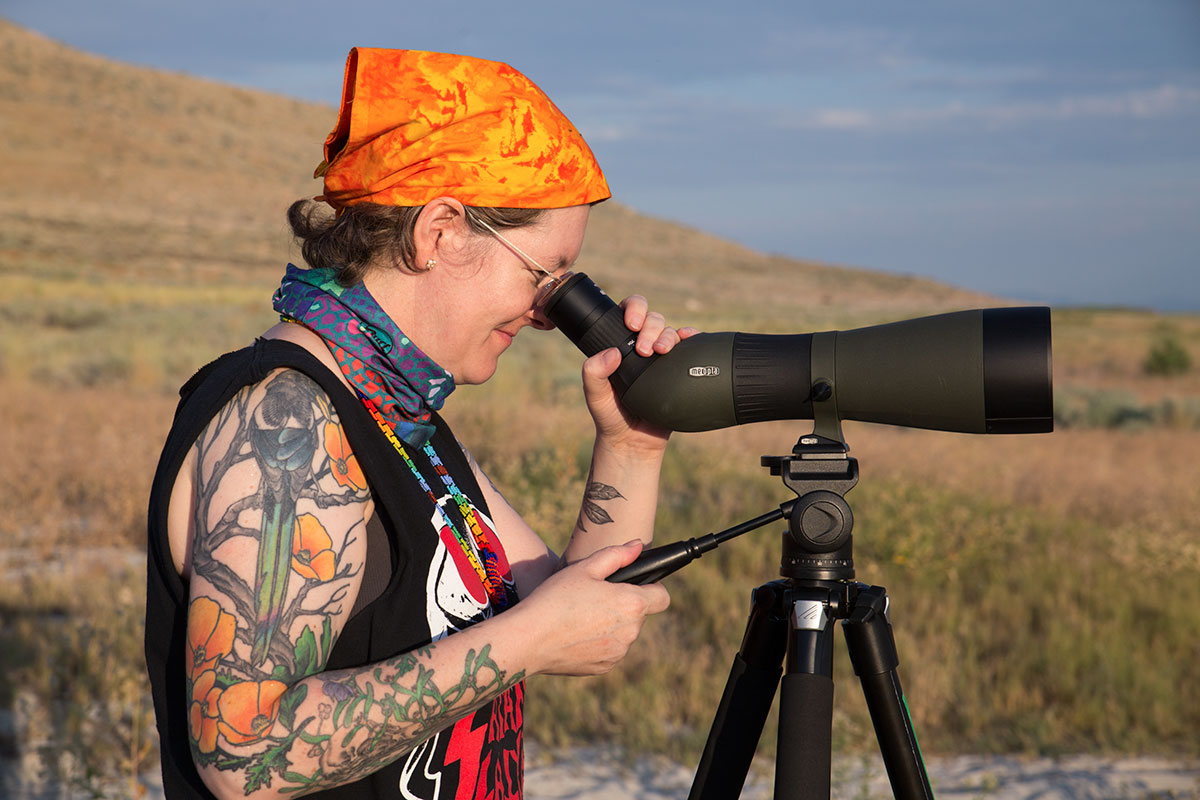 Spotting Scope Overlooking a Distant Landscape with Clear View of Wildlife