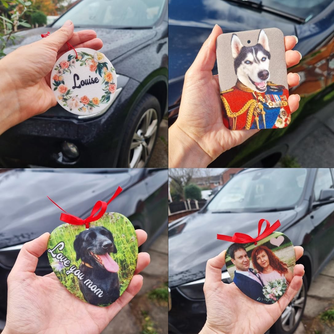 Personalisierter Auto-Lufterfrischer mit deinem Foto, beidseitig bedruckt. Duftbaum Perfekt als Geburtstagsgeschenk für ihn (Herz)