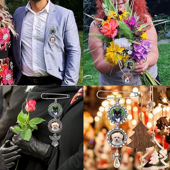 Personalisierte Fotobrosche, Rund 1 Foto Perlenengel