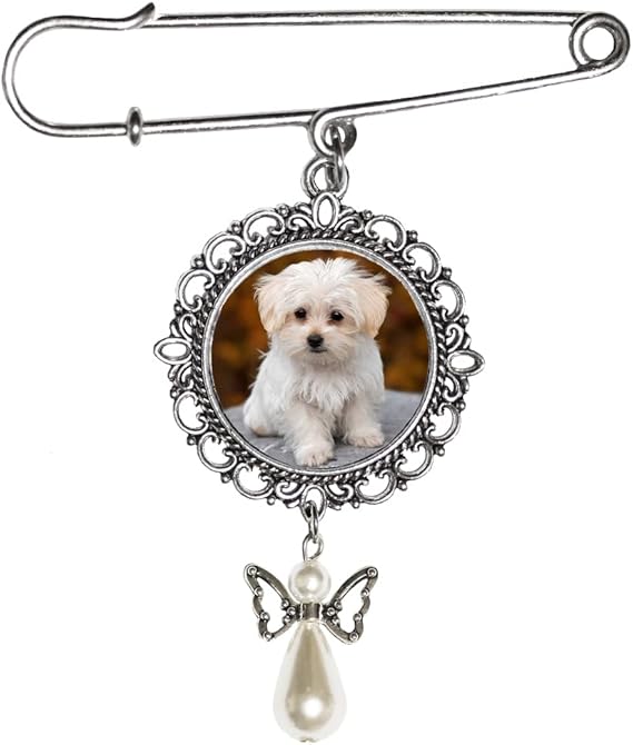 Personalisierte Fotobrosche, Rund 1 Foto Perlenengel