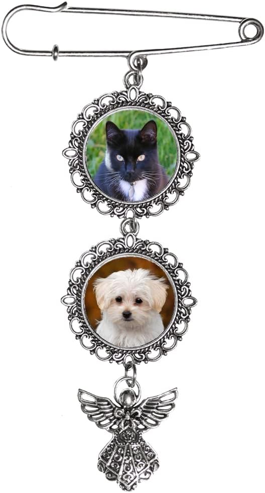 Personalisierte Fotobrosche, Rund 2 Fotos Ornament Engel